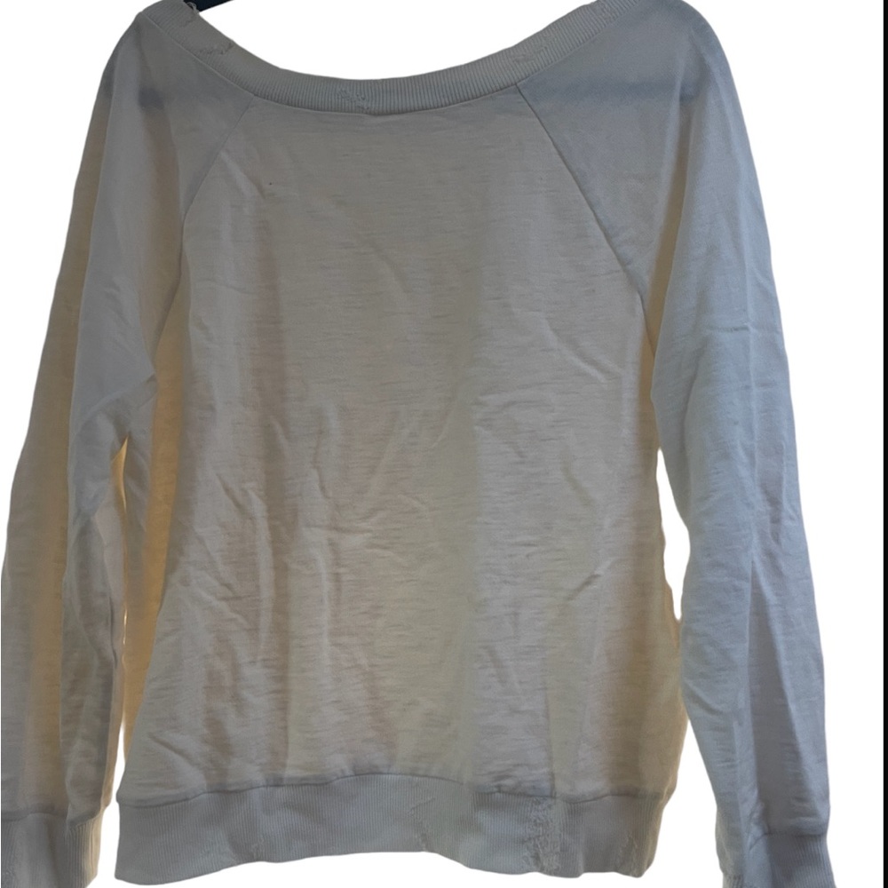 White distressed off shoulder sweatshirt